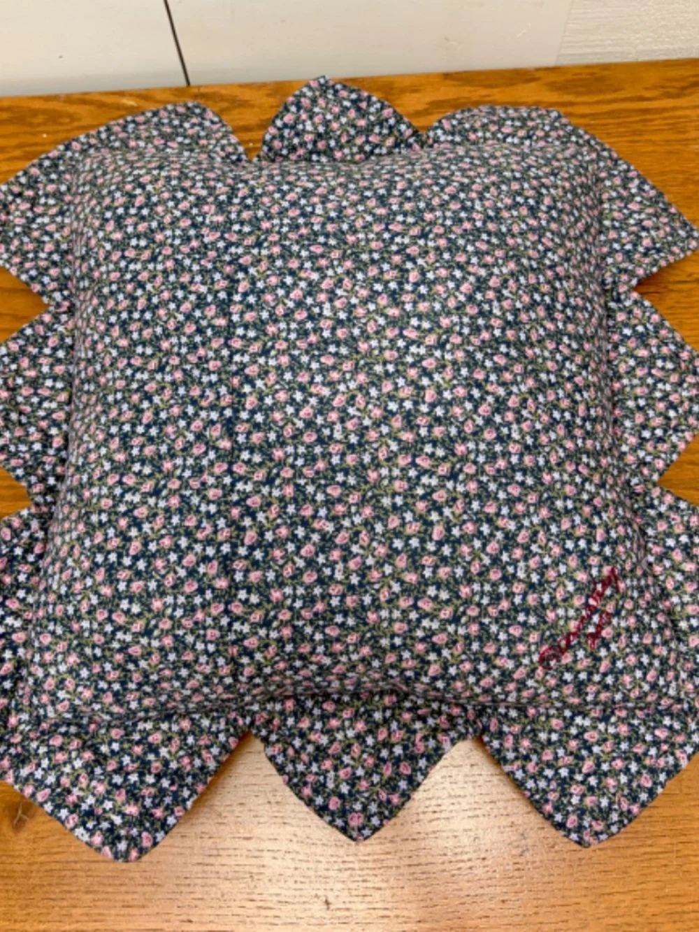 Handmade Patchwork Quilted Pillow | Scalloped Edge Throw Pillow | 14x14